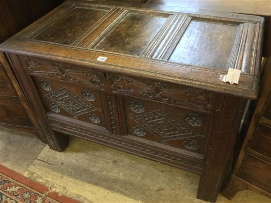 Late 17C carved and panelled small oak coffer